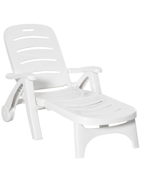 Outsunny Outdoor Folding Plastic Chaise Lounge Chair on Wheels, White 84B-687 - pic 41952 | FastDaddyshop
