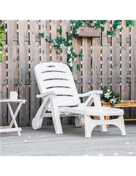 Outsunny Outdoor Folding Plastic Chaise Lounge Chair on Wheels, White 84B-687 - pic 41953 | FastDaddyshop