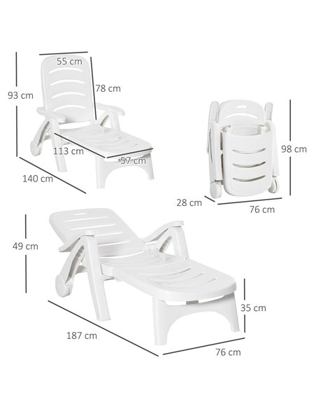 Outsunny Outdoor Folding Plastic Chaise Lounge Chair on Wheels, White 84B-687 - pic 41954 | FastDaddyshop