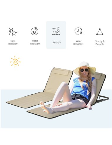Outsunny Set of 2 Foldable Garden Beach Chair Mat, Beige 84B-455V70BG