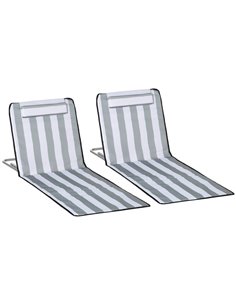 Outsunny Set of 2 Foldable Garden Beach Chair Mat, Light Grey 84B-455V70LG