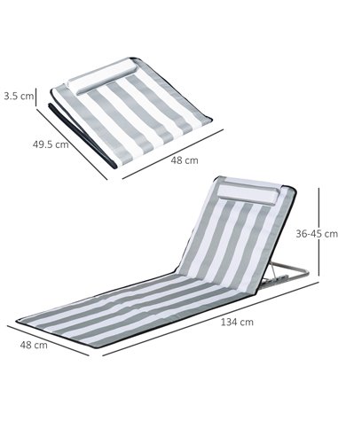 Outsunny Set of 2 Foldable Garden Beach Chair Mat, Light Grey 84B-455V70LG