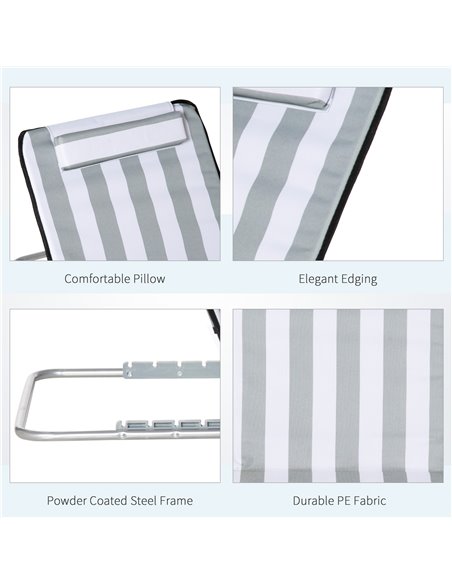 Outsunny Set of 2 Foldable Garden Beach Chair Mat Lightweight Outdoor Sun Lounger Seats Adjustable Back Metal Frame PE Fabric He - pic 41976 | FastDaddyshop