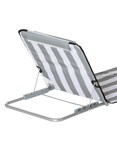 Outsunny Set of 2 Foldable Garden Beach Chair Mat Lightweight Outdoor Sun Lounger Seats Adjustable Back Metal Frame PE Fabric He