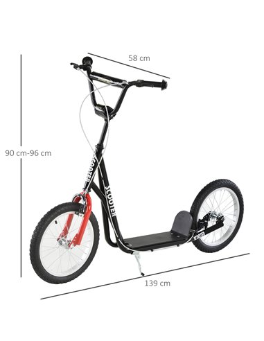 HOMCOM Teen Kids Stunt Scooter Children Kick Scooter Adjustable Handlebar 2 Brakes Ride On 16 Inch Rubber Tyres Black