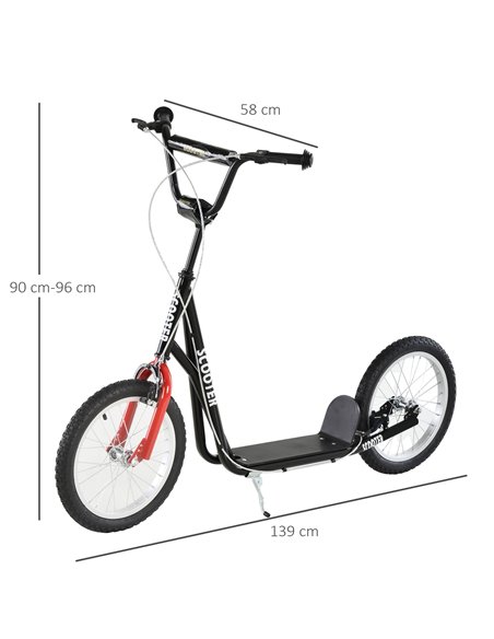 HOMCOM Teen Kids Stunt Scooter Children Kick Scooter Adjustable Handlebar 2 Brakes Ride On 16 Inch Rubber Tyres Black - pic 4198 | FastDaddyshop
