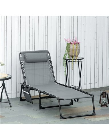 Outsunny Portable Sun Lounger, Folding Camping Bed Cot, Grey 84B-812V70GY