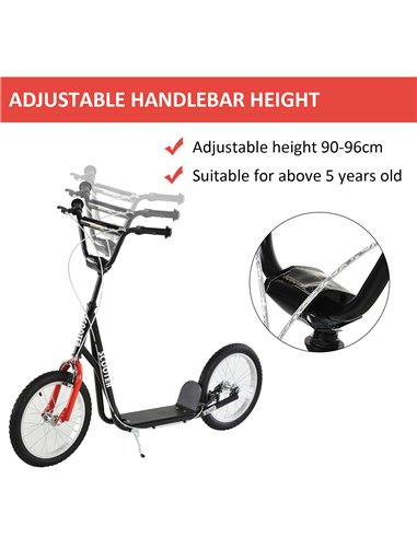 HOMCOM Teen Kids Stunt Scooter Children Kick Scooter Adjustable Handlebar 2 Brakes Ride On 16 Inch Rubber Tyres Black