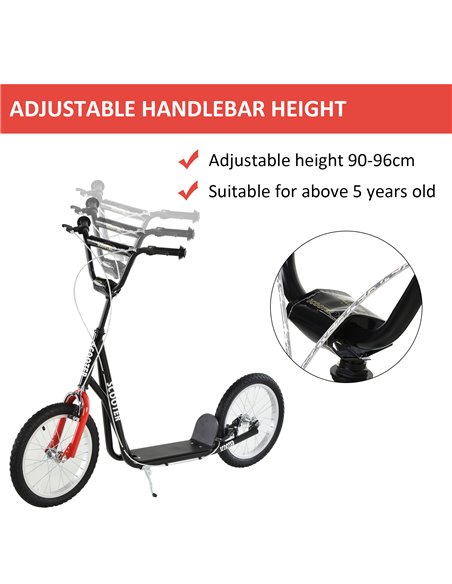 HOMCOM Teen Kids Stunt Scooter Children Kick Scooter Adjustable Handlebar 2 Brakes Ride On 16 Inch Rubber Tyres Black - pic 4199 | FastDaddyshop