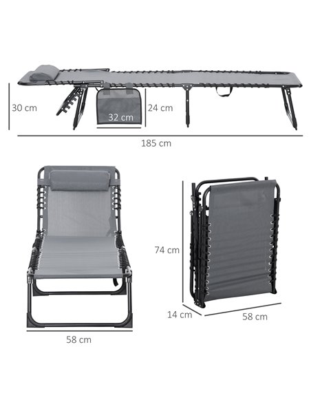 Outsunny Portable Sun Lounger, Folding Camping Bed Cot, Grey 84B-812V70GY - pic 41990 | FastDaddyshop