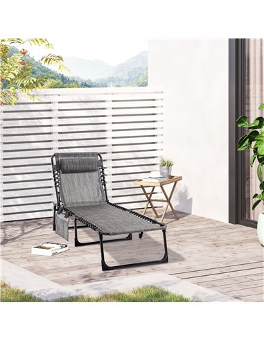 Outsunny Portable Sun Lounger, Folding Camping Bed Cot, Mixed Grey 84B-812V70