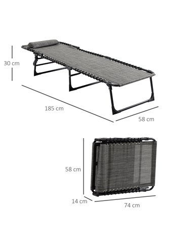 Outsunny Portable Sun Lounger, Folding Camping Bed Cot, Mixed Grey 84B-812V70