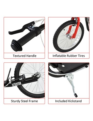 HOMCOM Teen Kids Stunt Scooter Children Kick Scooter Adjustable Handlebar 2 Brakes Ride On 16 Inch Rubber Tyres Black