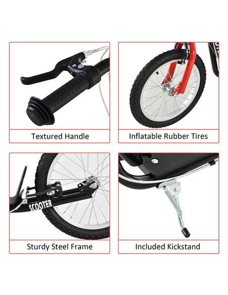 HOMCOM Teen Kids Stunt Scooter Children Kick Scooter Adjustable Handlebar 2 Brakes Ride On 16 Inch Rubber Tyres Black - pic 4200 | FastDaddyshop
