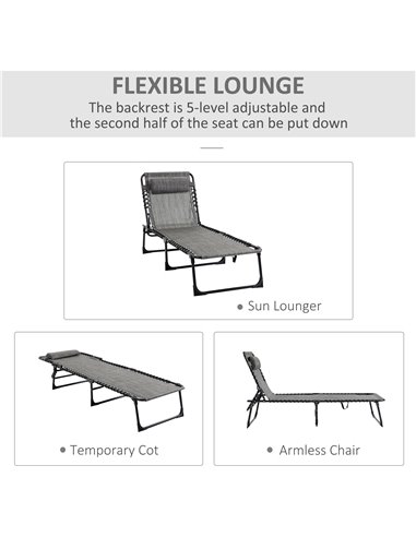 Outsunny Portable Sun Lounger, Folding Camping Bed Cot, Mixed Grey 84B-812V70