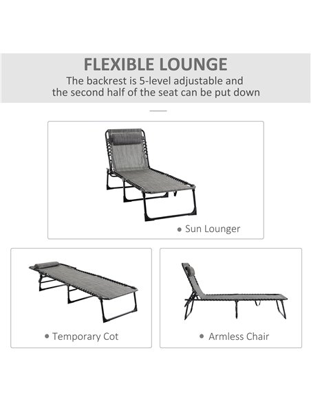 Outsunny Portable Sun Lounger, Folding Camping Bed Cot, Mixed Grey 84B-812V70 - pic 42000 | FastDaddyshop