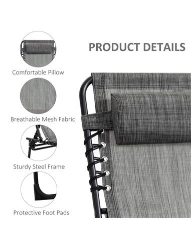 Outsunny Portable Sun Lounger, Folding Camping Bed Cot, Reclining Lounge Chair 5-position Adjustable Backrest with Pillow, Mixed