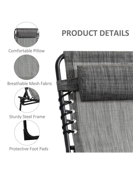 Outsunny Portable Sun Lounger, Folding Camping Bed Cot, Reclining Lounge Chair 5-position Adjustable Backrest with Pillow, Mixed - pic 42001 | FastDaddyshop