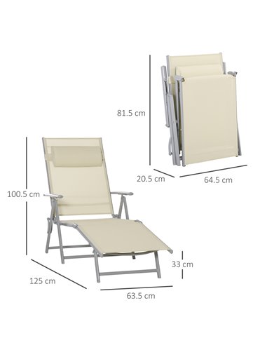 Outsunny Outdoor Folding Chaise Lounge Chair Recliner, Beige 84B-184V02BG