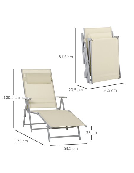 Outsunny Outdoor Folding Chaise Lounge Chair Recliner, Beige 84B-184V02BG - pic 42008 | FastDaddyshop