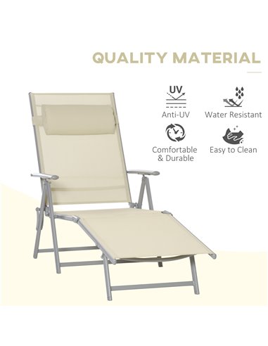Outsunny Outdoor Folding Chaise Lounge Chair Recliner, Beige 84B-184V02BG