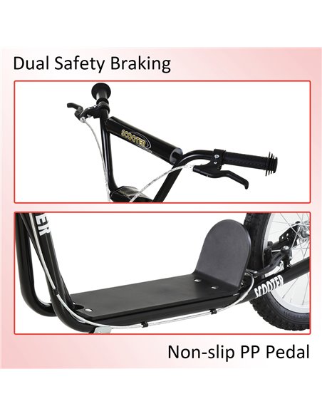 HOMCOM Teen Kids Stunt Scooter Children Kick Scooter Adjustable Handlebar 2 Brakes Ride On 16 Inch Rubber Tyres Black - pic 4201 | FastDaddyshop