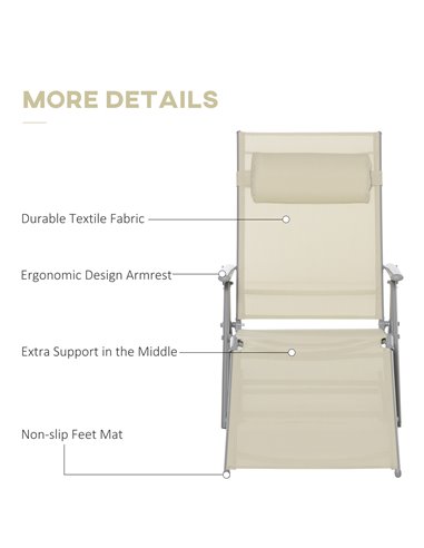 Outsunny Outdoor Folding Chaise Lounge Chair Recliner with Portable Design & 7 Adjustable Backrest Positions ， Steel Fabric Sun 