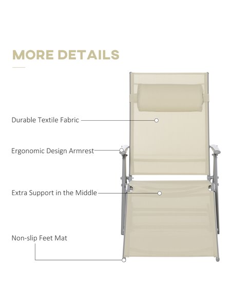 Outsunny Outdoor Folding Chaise Lounge Chair Recliner with Portable Design & 7 Adjustable Backrest Positions ， Steel Fabric Sun  - pic 42010 | FastDaddyshop