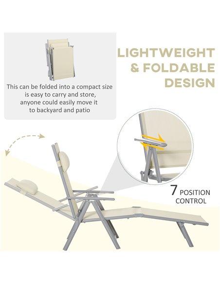 Outsunny Outdoor Folding Chaise Lounge Chair Recliner with Portable Design & 7 Adjustable Backrest Positions ， Steel Fabric Sun  - pic 42011 | FastDaddyshop