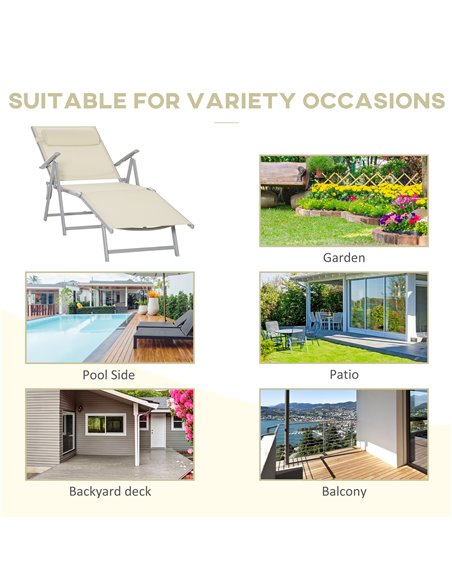 Outsunny Outdoor Folding Chaise Lounge Chair Recliner with Portable Design & 7 Adjustable Backrest Positions ， Steel Fabric Sun  - pic 42012 | FastDaddyshop