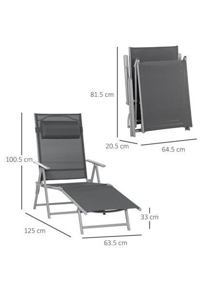 Outsunny Outdoor Folding Chaise Lounge Chair Recliner, Dark Grey 84B-184V02CG - pic 42017 | FastDaddyshop