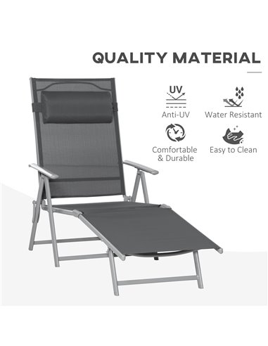 Outsunny Outdoor Folding Chaise Lounge Chair Recliner, Dark Grey 84B-184V02CG