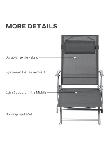 Outsunny Outdoor Folding Chaise Lounge Chair Recliner, Dark Grey 84B-184V02CG