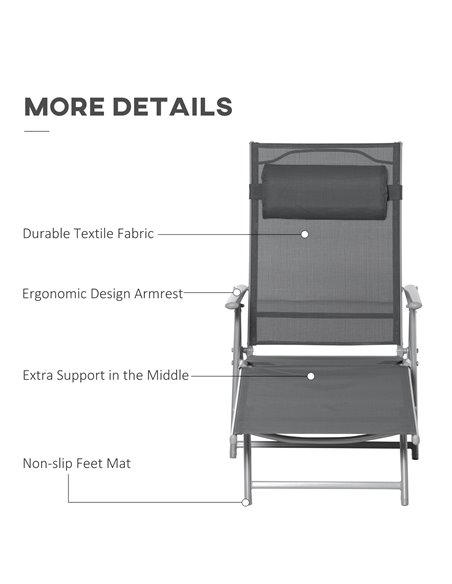 Outsunny Outdoor Folding Chaise Lounge Chair Recliner, Dark Grey 84B-184V02CG - pic 42019 | FastDaddyshop
