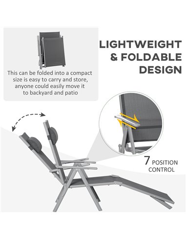 Outsunny Outdoor Folding Chaise Lounge Chair Recliner with Portable Design & 7 Adjustable Backrest Positions ， Steel Fabric Sun 