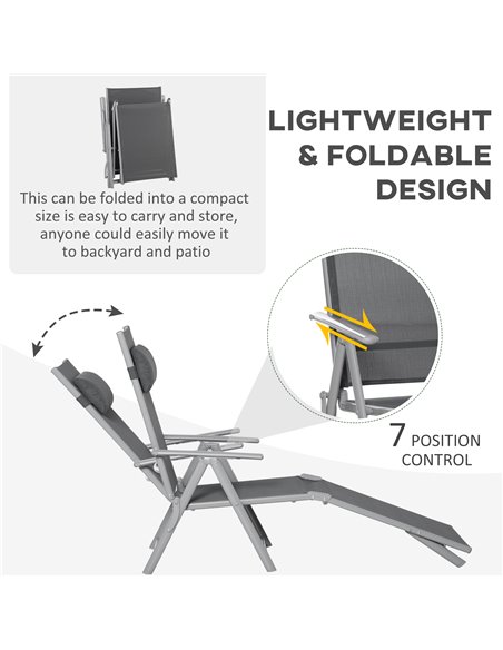 Outsunny Outdoor Folding Chaise Lounge Chair Recliner with Portable Design & 7 Adjustable Backrest Positions ， Steel Fabric Sun  - pic 42020 | FastDaddyshop