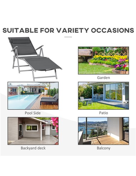 Outsunny Outdoor Folding Chaise Lounge Chair Recliner with Portable Design & 7 Adjustable Backrest Positions ， Steel Fabric Sun  - pic 42021 | FastDaddyshop
