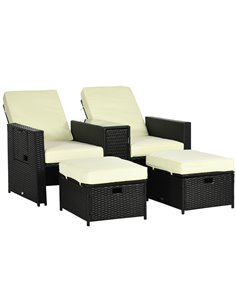 Outsunny 5PC PE Rattan Sun Lounger, Black 862-067V71BK
