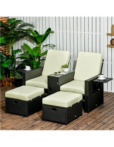 Outsunny 5PC PE Rattan Sun Lounger, Black 862-067V71BK
