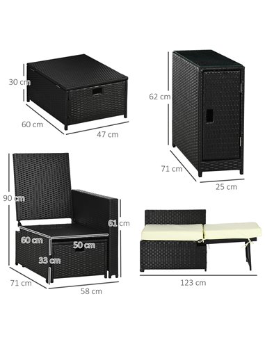 Outsunny 5PC PE Rattan Sun Lounger, Black 862-067V71BK