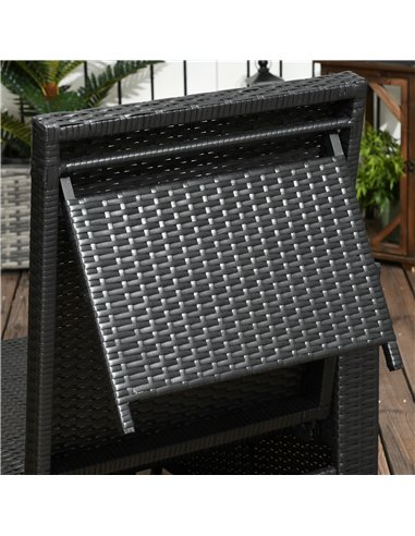 Outsunny 5PC PE Rattan Sun Lounger, Outdoor Wicker 5-level Adjustable Recliner Sofa Bed with Storage Side Table, Footstools, for