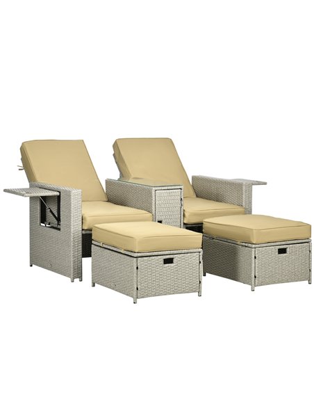 Outsunny 5PC PE Rattan Sun Lounger, Khaki & Beige 862-067V71BG - pic 42033 | FastDaddyshop