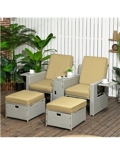 Outsunny 5PC PE Rattan Sun Lounger, Khaki & Beige 862-067V71BG 2
