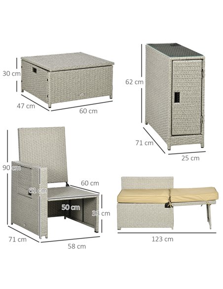 Outsunny 5PC PE Rattan Sun Lounger, Khaki & Beige 862-067V71BG - pic 42035 | FastDaddyshop