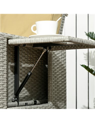 Outsunny 5PC PE Rattan Sun Lounger, Outdoor Wicker 5-level Adjustable Recliner Sofa Bed with Storage Side Table Footstools, for 