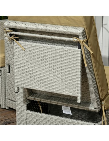 Outsunny 5PC PE Rattan Sun Lounger, Outdoor Wicker 5-level Adjustable Recliner Sofa Bed with Storage Side Table Footstools, for 