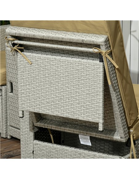 Outsunny 5PC PE Rattan Sun Lounger, Outdoor Wicker 5-level Adjustable Recliner Sofa Bed with Storage Side Table Footstools, for  - pic 42041 | FastDaddyshop