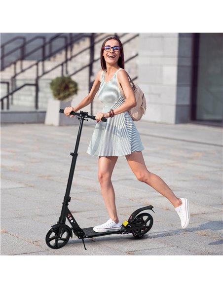 HOMCOM Kick Scooter Foldable Aluminum Ride On Toy For 8+ Adult Teens with Foot Brake, Adjustable Handle, Black - pic 4205 | FastDaddyshop