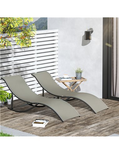 Outsunny Set of 2 S-shaped Foldable Lounge Chair Sun Lounger Reclining Outdoor Chair for Patio Beach Garden Light Grey 84B-540GY