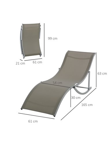 Outsunny Set of 2 S-shaped Foldable Lounge Chair Sun Lounger Reclining Outdoor Chair for Patio Beach Garden Light Grey 84B-540GY